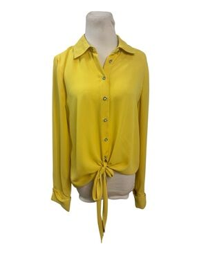 I.N.C. Yellow Chiffon Blouse Rhinestone Buttons / French Cuff